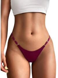 Thumbnail for Wine red thong worn by a woman on a plain background