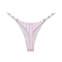 Thumbnail for Pink and white striped g-string panties on a white background