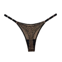 Thumbnail for Leopard print thong with black straps on a white background