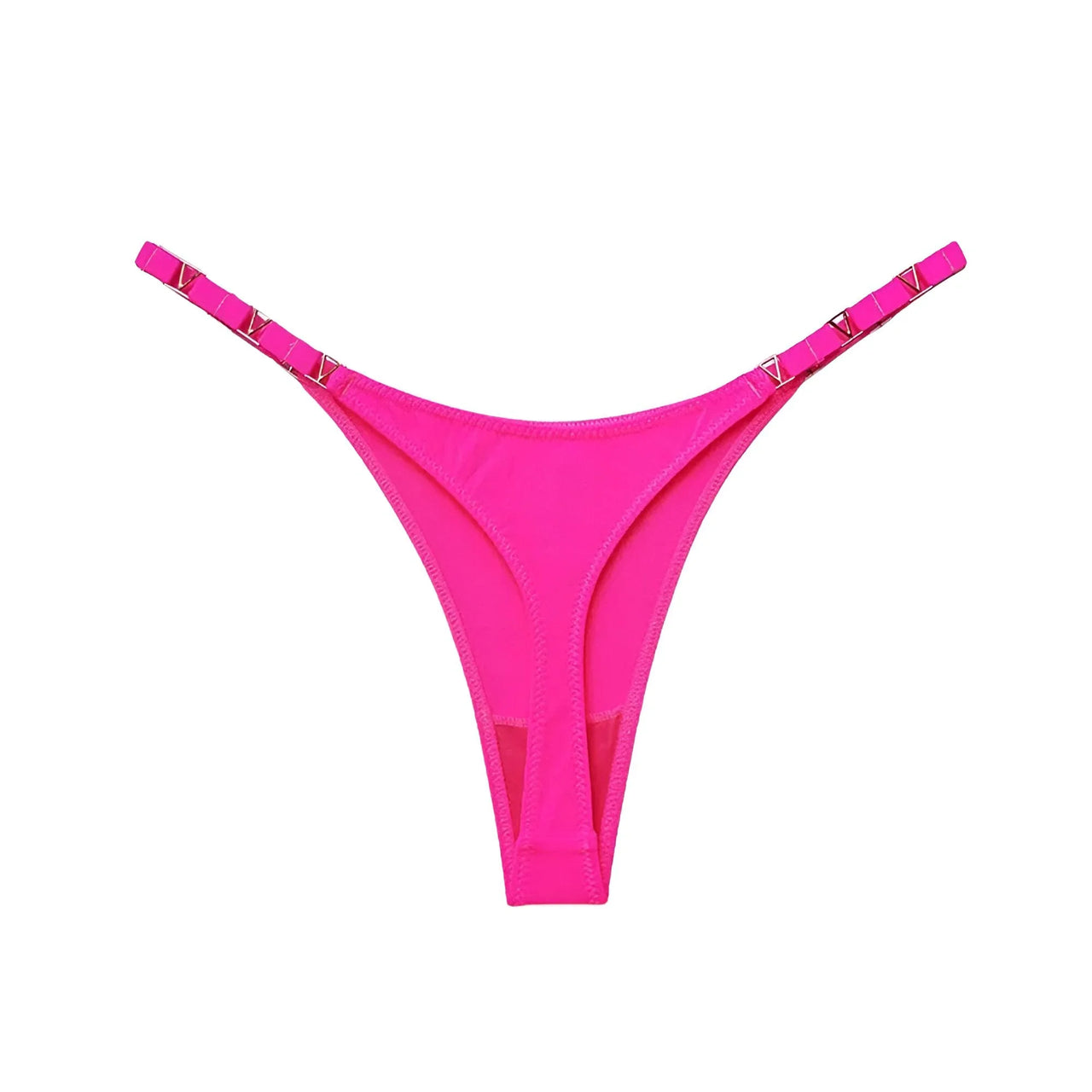 Hot pink thong g-string underwear on a white background