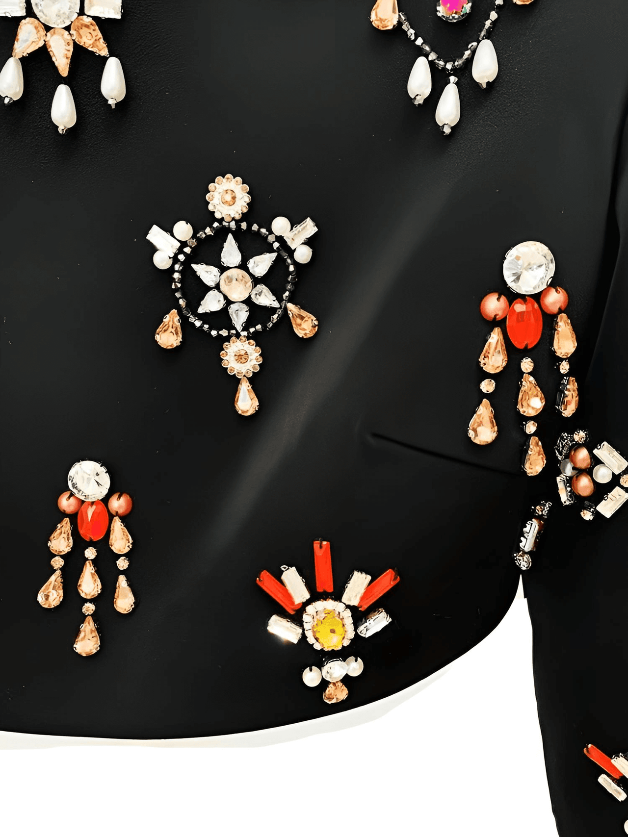 Luxury Colorful Diamond Beaded Long Sleeve Black Short Top + Skirt Two-Piece Set -, Skirt Sets , Drestiny , Australia, Black, Canada, Crop Tops, Dress Shirts, Gold, L, Long Sleeves, M, New Zealand, Red, S, Sets, Silver, Skirt Sets, Skirts, United Kingdom, United States, White, XL, XXL , Drestiny , www.shopdrestiny.com