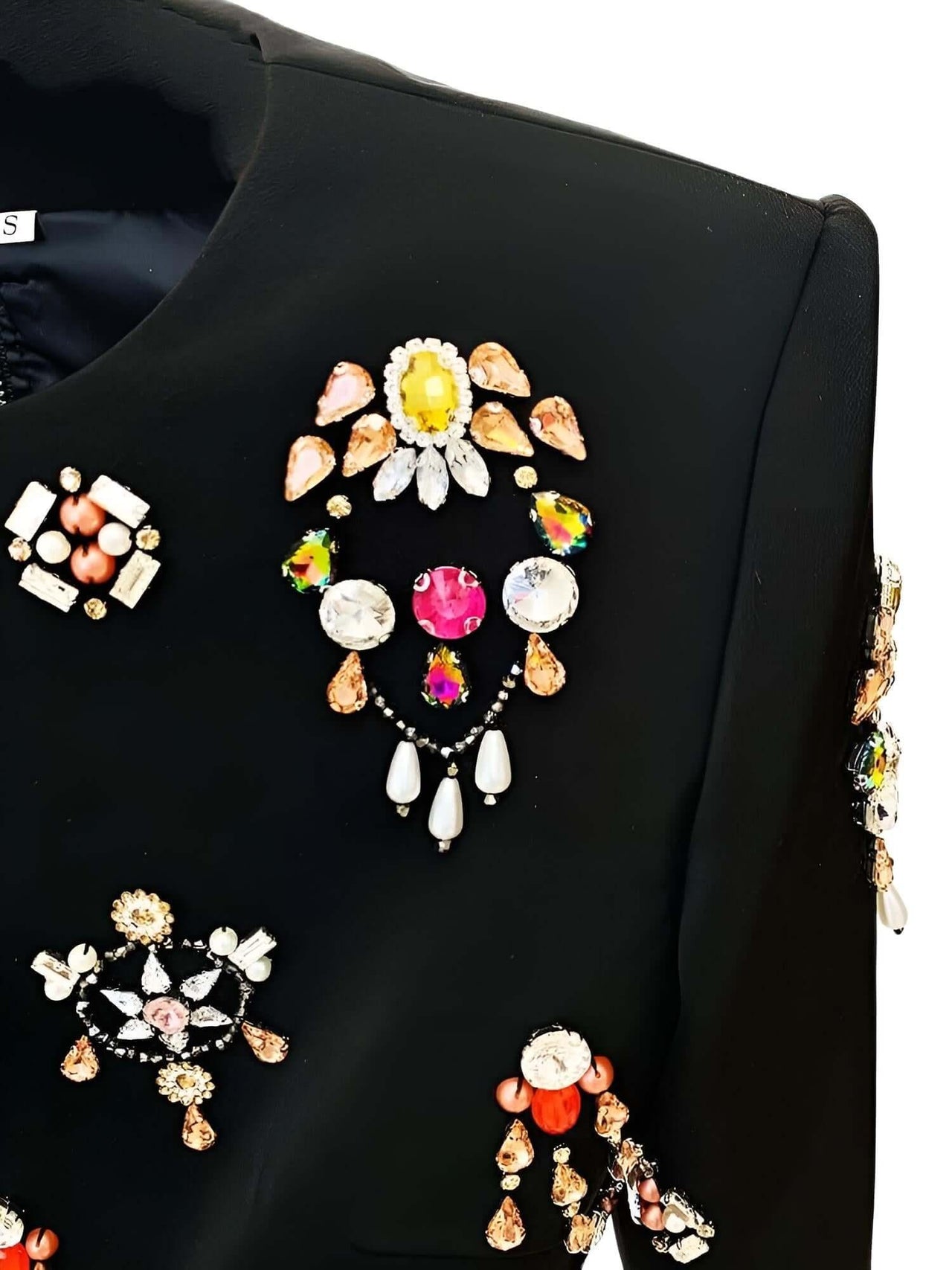 Luxury Colorful Diamond Beaded Long Sleeve Black Short Top + Skirt Two-Piece Set -, Skirt Sets , Drestiny , Australia, Black, Canada, Crop Tops, Dress Shirts, Gold, L, Long Sleeves, M, New Zealand, Red, S, Sets, Silver, Skirt Sets, Skirts, United Kingdom, United States, White, XL, XXL , Drestiny , www.shopdrestiny.com