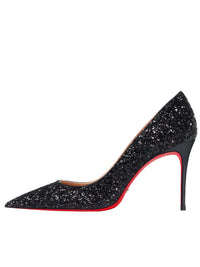 Thumbnail for Black glitter high heel shoe with red sole on a white background