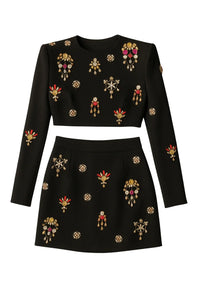 Thumbnail for Black skirt set with colorful rhinestones and gems on a white background