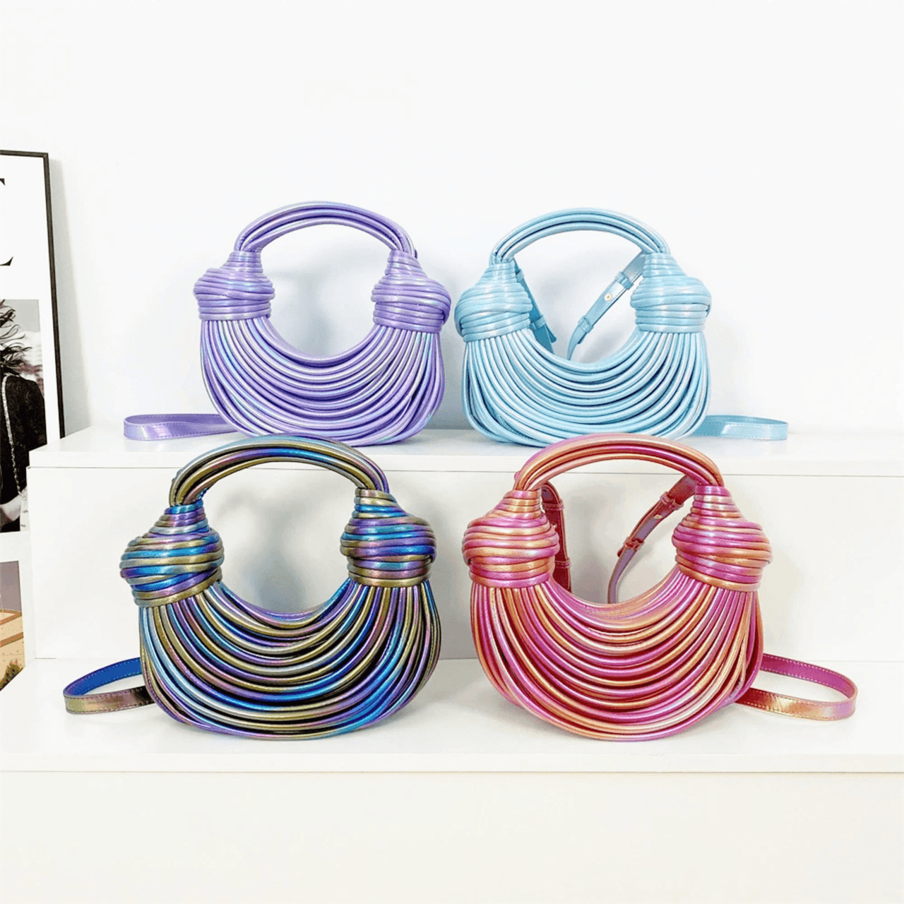 Luxury Evening Purses For Women Golden Noodle Knot Design Dinner Party Clutch Bag Luxury, Drestiny, Designer evening clutches, Luxury evening bags for women, Best evening purses for special occasions, Luxury evening purse with knot handle, Noodle knot evening bag luxury, United States, USA, Australia, New Zealand, United Kingdom, UK, Gold, Blue, Green, White, Black, Khaki, Silver, Colorful, Purple, Pink, Light Blue, shopdrestiny.com