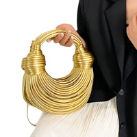 Thumbnail for Luxury Evening Purses For Women Golden Noodle Knot Design Dinner Party Clutch Bag Luxury, Drestiny, Designer evening clutches, Luxury evening bags for women, Best evening purses for special occasions, Luxury evening purse with knot handle, Noodle knot evening bag luxury, United States, USA, Australia, New Zealand, United Kingdom, UK, Gold, Blue, Green, White, Black, Khaki, Silver, Colorful, Purple, Pink, Light Blue, shopdrestiny.com
