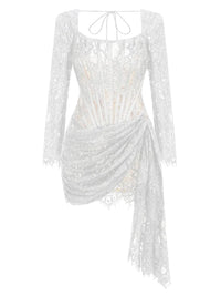 Thumbnail for White lace dress with long sleeves on a white background