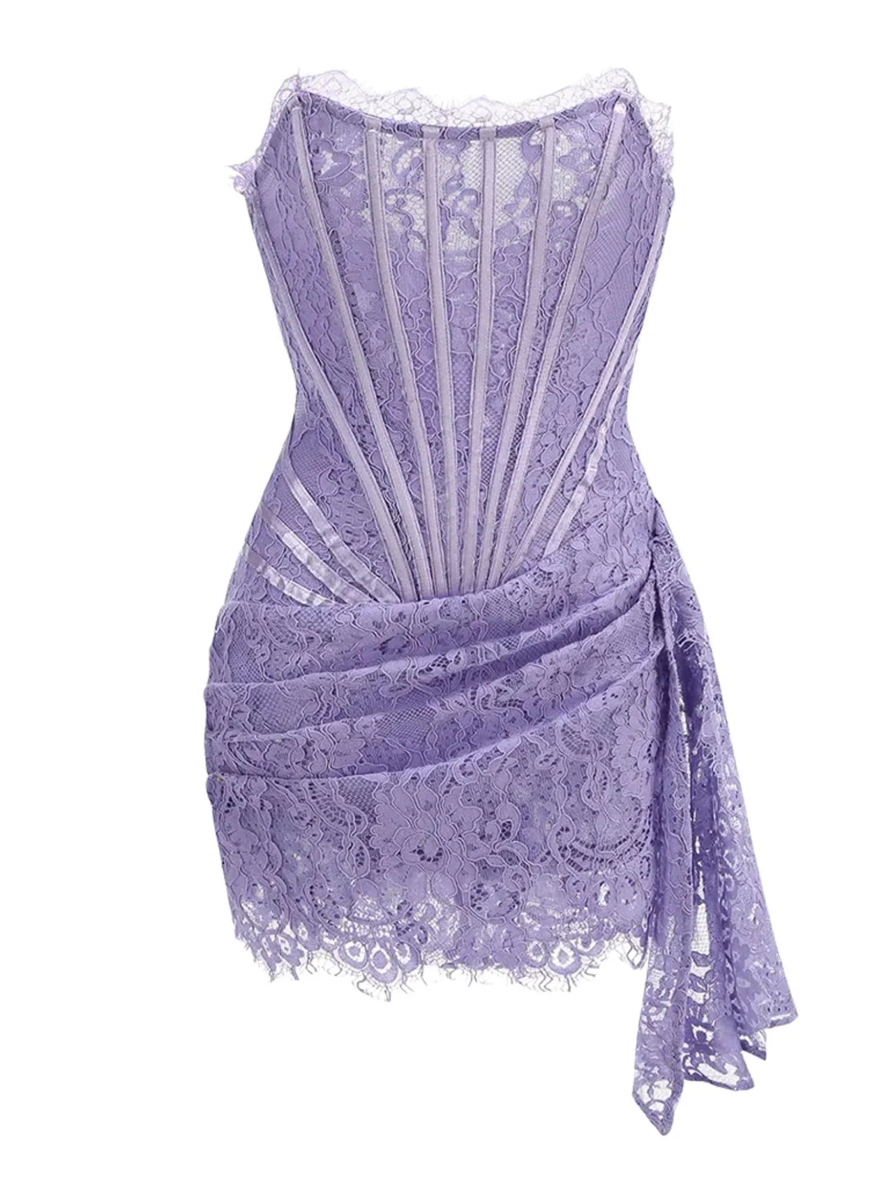 Purple lace dress on a white background