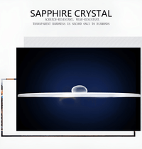 Thumbnail for Sapphire crystal droplet on a dark background with text highlighting properties.