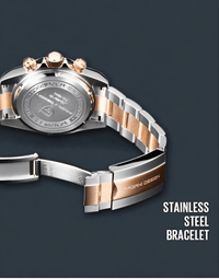 Thumbnail for Stainless steel bracelet with rose gold accents on a dark background.