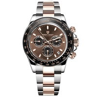 Thumbnail for A luxury wristwatch with a stainless steel band and a brown dial, featuring a chronograph function and a rose gold case.