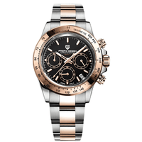 Thumbnail for A luxury wristwatch with a stainless steel band and a black dial, featuring a chronograph function and a rose gold case.