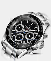 Thumbnail for Silver wristwatch with a black dial on a white background