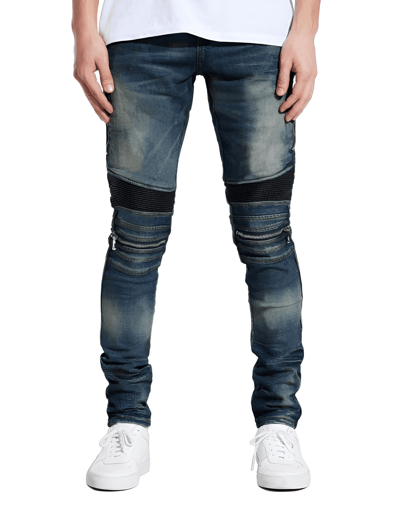 Men's Moto Zipper Knee Skinny Stretch Jeans -, Jeans , Drestiny , 29, 30, 31, 32, 33, 34, 36, 38, Australia, Black, Blue, Dark Blue, Jeans, Light Blue, New Zealand, Skinny Jeans, United Kingdom, United States , Drestiny , www.shopdrestiny.com