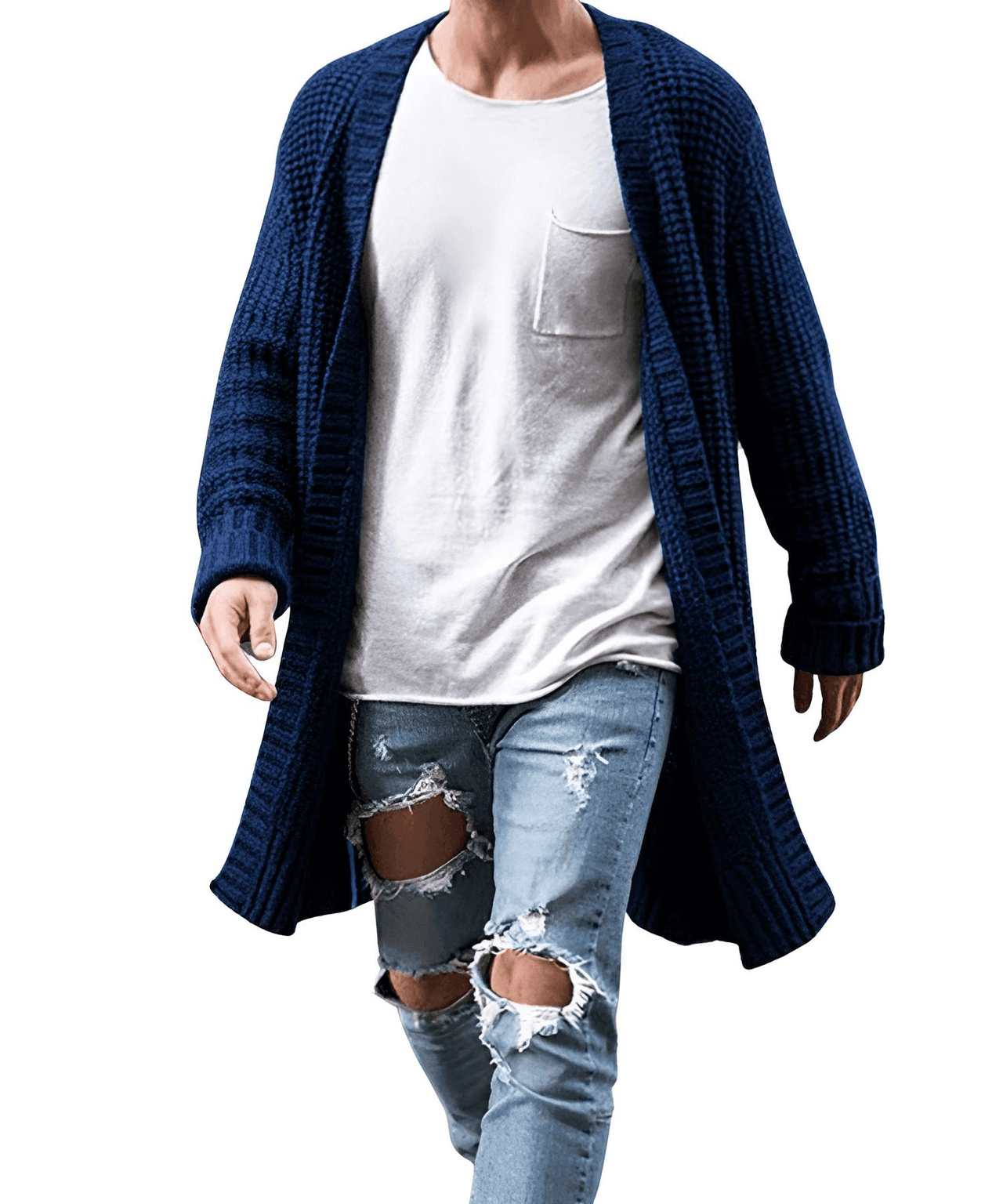 Men's Long Open Front Knit Cardigan -, Cardigans , Drestiny , Australia, Black, Brown, Cardigans, Dark Blue, Dark Green, Dark Grey, Grey, L, M, Navy, New Zealand, S, Sweaters, United Kingdom, United States, XL, XXL , Drestiny , www.shopdrestiny.com