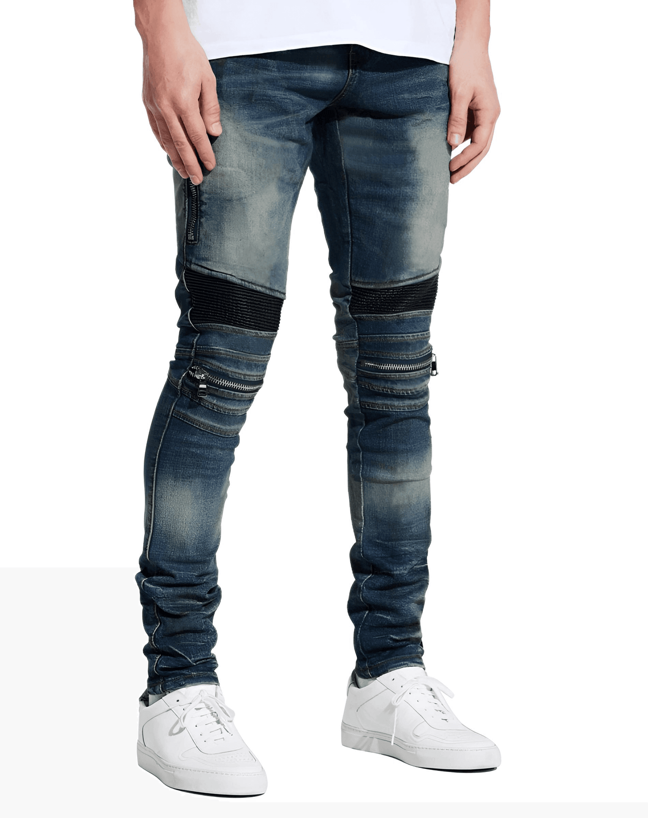 Men's Moto Zipper Knee Skinny Stretch Jeans -, Jeans , Drestiny , 29, 30, 31, 32, 33, 34, 36, 38, Australia, Black, Blue, Dark Blue, Jeans, Light Blue, New Zealand, Skinny Jeans, United Kingdom, United States , Drestiny , www.shopdrestiny.com