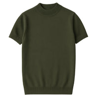 Thumbnail for Army green short-sleeve mock neck shirt on a white background