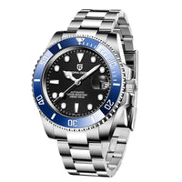 Thumbnail for Watch with silver strap and blue bezel on a white background