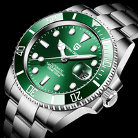 Thumbnail for Homage Hulk Submariner Green watch with silver case and bracelet on a black background
