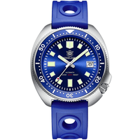Thumbnail for Men's Silver Turtle Blue watch with blue dial and blue strap on a white background