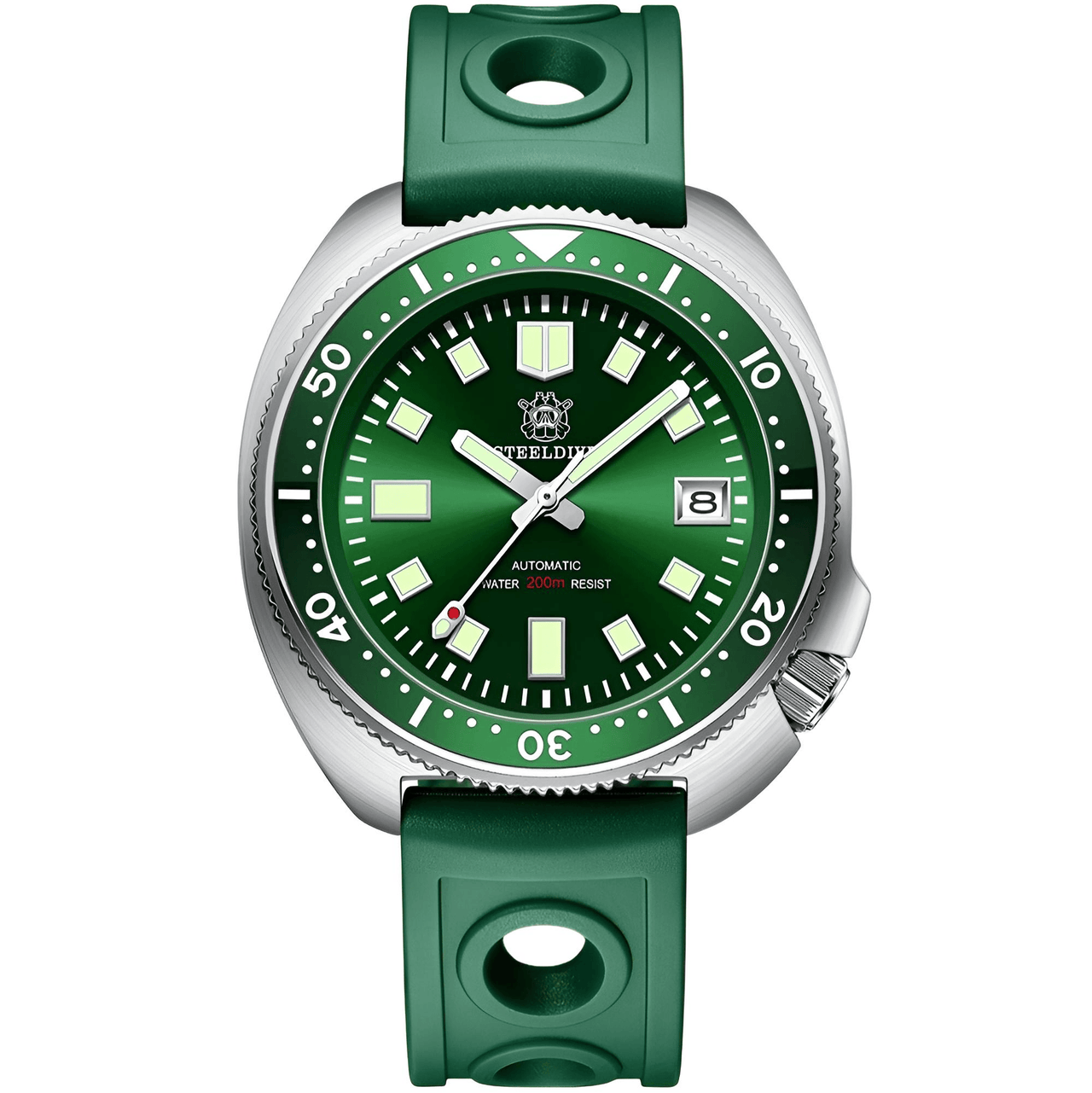 Men's Turtle Green watch with a green dial and green strap on a white background