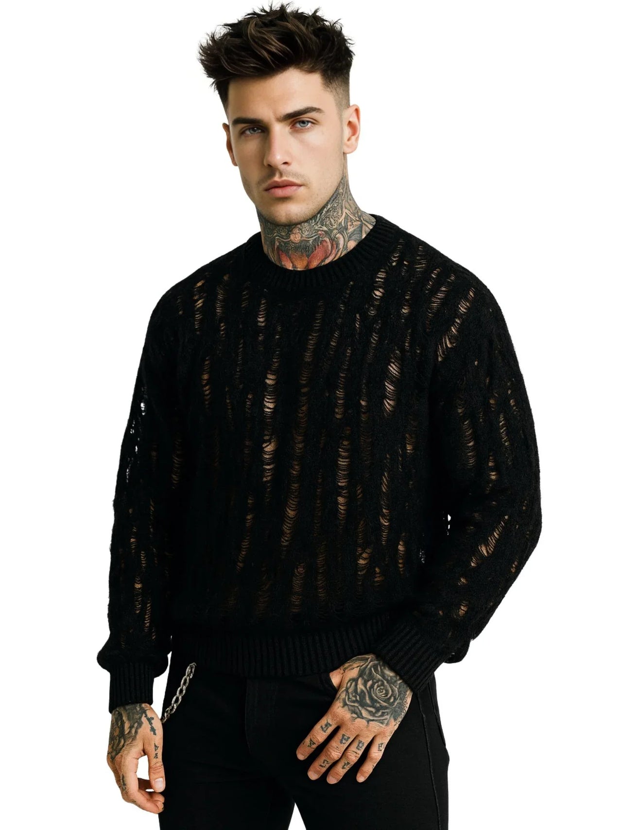 Men's Distressed Sweater Streetwear Fashion