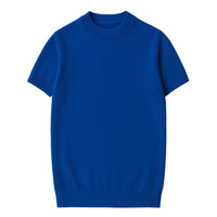 Thumbnail for Short sleeve blue mock neck shirt on a white background