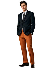Thumbnail for Man wearing a black suit jacket and caramel brown pants on a white background