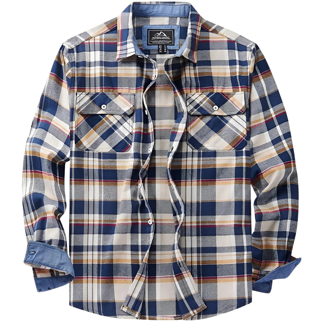 Plaid shirt with rolled-up sleeves on a white background