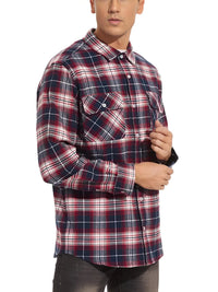 Thumbnail for Man wearing a red and blue plaid shirt on a white background