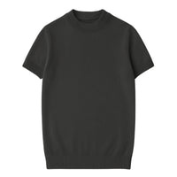 Thumbnail for Short sleeve dark gray mock neck shirt on a white background