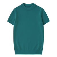Thumbnail for Short sleeve dark green mock neck shirt on a white background