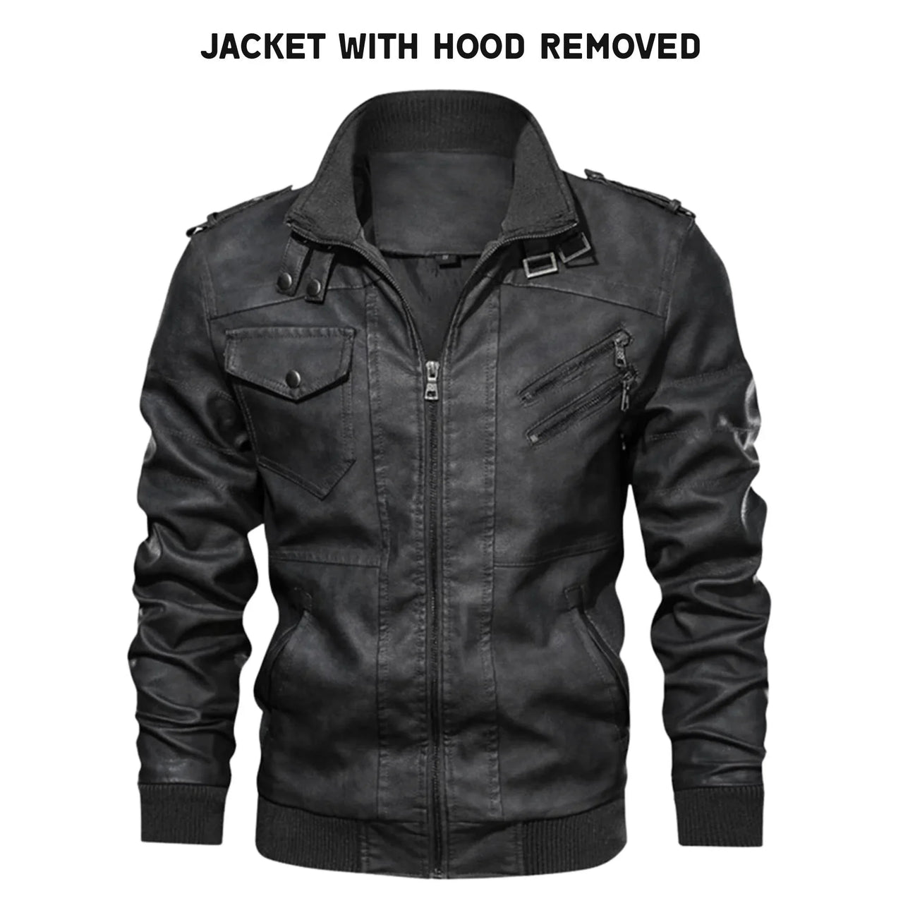 Black jacket with removed hood on a white background