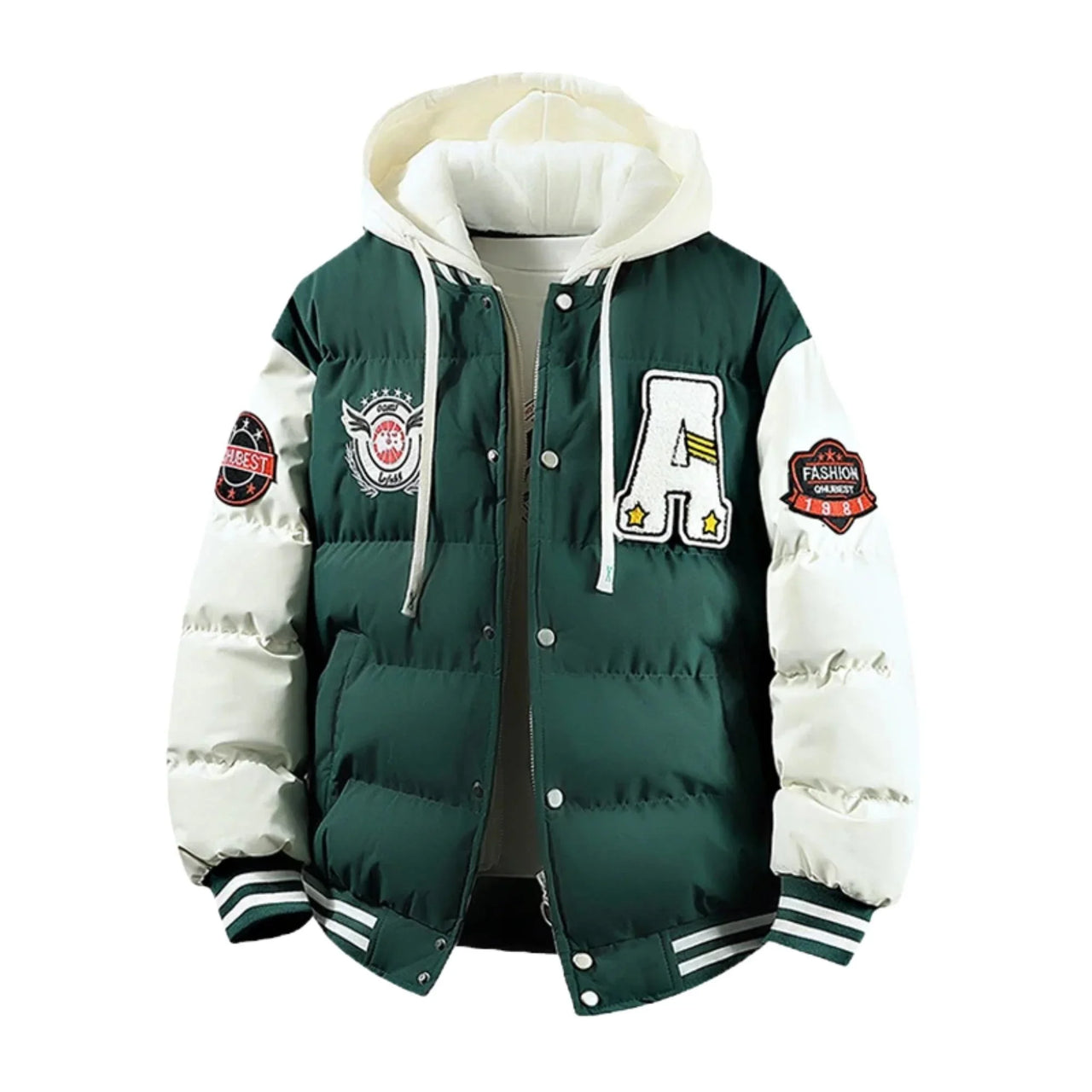 Men's Hooded Varsity Jacket, Drestiny, Jackets, Coats, Puffer Jackets, S, M, L, XL, XXL, 2XL, 3XL, XXXL, 4XL, 5XL, 6XL, Plus size jackets for men, Black, Khaki, Orange Red, Green, United States, USA, Canada, Australia, New Zealand, United Kingdom, UK, Men's Athletic Jacket with Hood, Men's Hooded Sports Jacket, Men's Varsity Jacket Hoodie, Men's Hooded Letterman Jacket, shopdrestiny.com