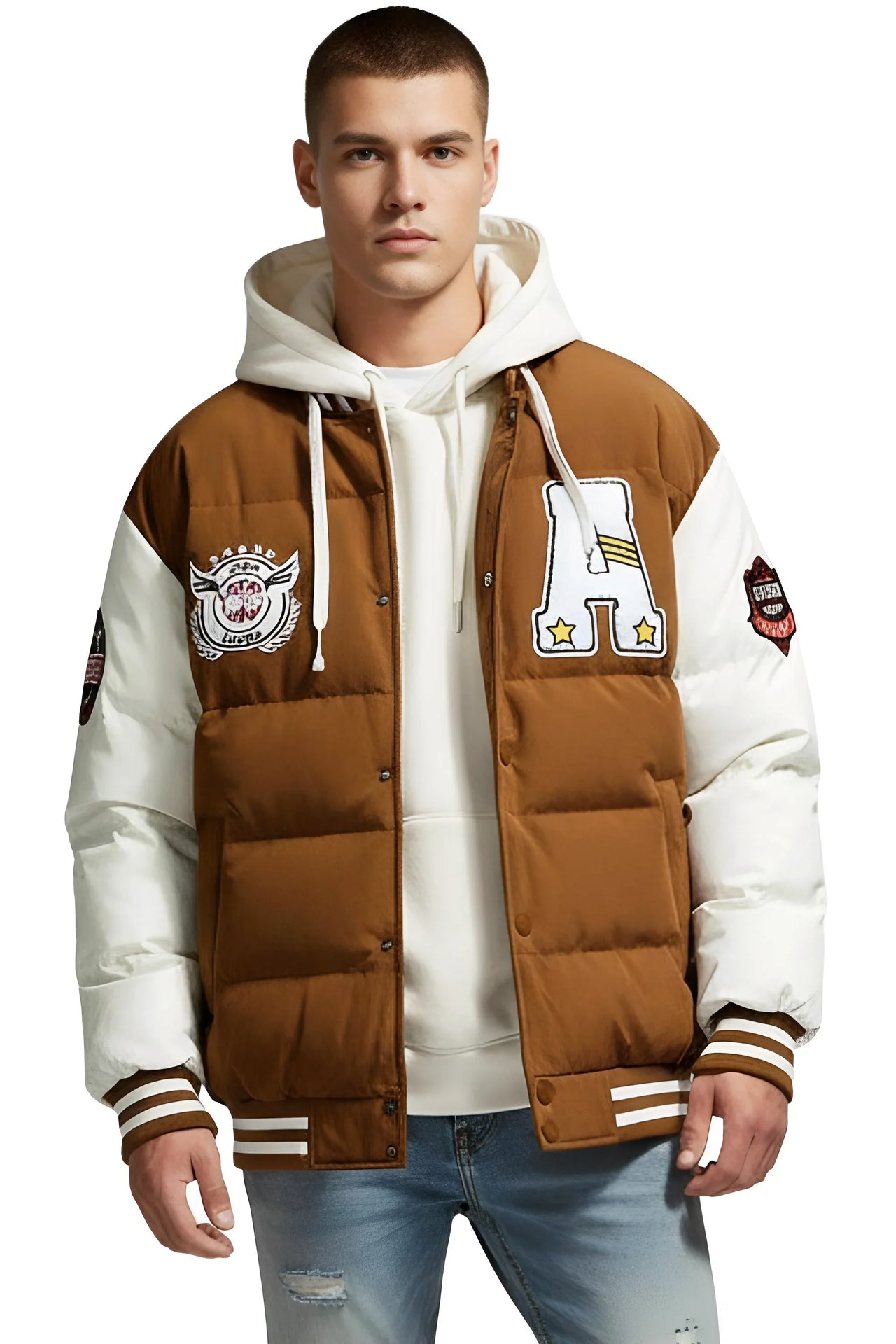 Men's Hooded Varsity Jacket, Drestiny, Jackets, Coats, Puffer Jackets, S, M, L, XL, XXL, 2XL, 3XL, XXXL, 4XL, 5XL, 6XL, Plus size jackets for men, Black, Khaki, Orange Red, Green, United States, USA, Canada, Australia, New Zealand, United Kingdom, UK, Men's Athletic Jacket with Hood, Men's Hooded Sports Jacket, Men's Varsity Jacket Hoodie, Men's Hooded Letterman Jacket, shopdrestiny.com