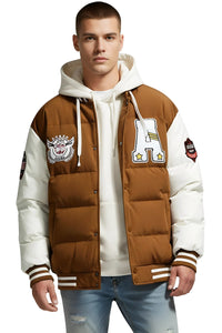 Thumbnail for Men's Hooded Varsity Jacket, Drestiny, Jackets, Coats, Puffer Jackets, S, M, L, XL, XXL, 2XL, 3XL, XXXL, 4XL, 5XL, 6XL, Plus size jackets for men, Black, Khaki, Orange Red, Green, United States, USA, Canada, Australia, New Zealand, United Kingdom, UK, Men's Athletic Jacket with Hood, Men's Hooded Sports Jacket, Men's Varsity Jacket Hoodie, Men's Hooded Letterman Jacket, shopdrestiny.com