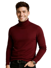 Thumbnail for Man wearing a dark red turtleneck sweater on a white background