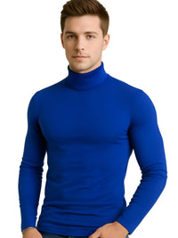 Thumbnail for Man wearing a thin blue turtleneck shirt on a white background