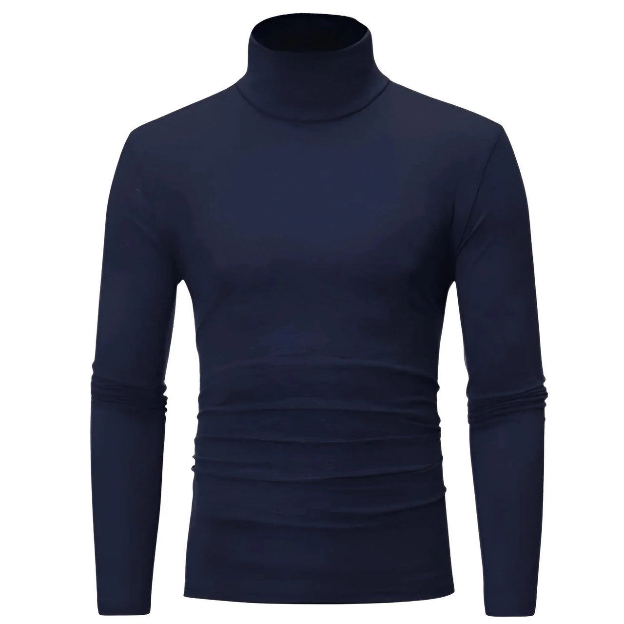 Thin navy blue turtleneck shirt on a white background