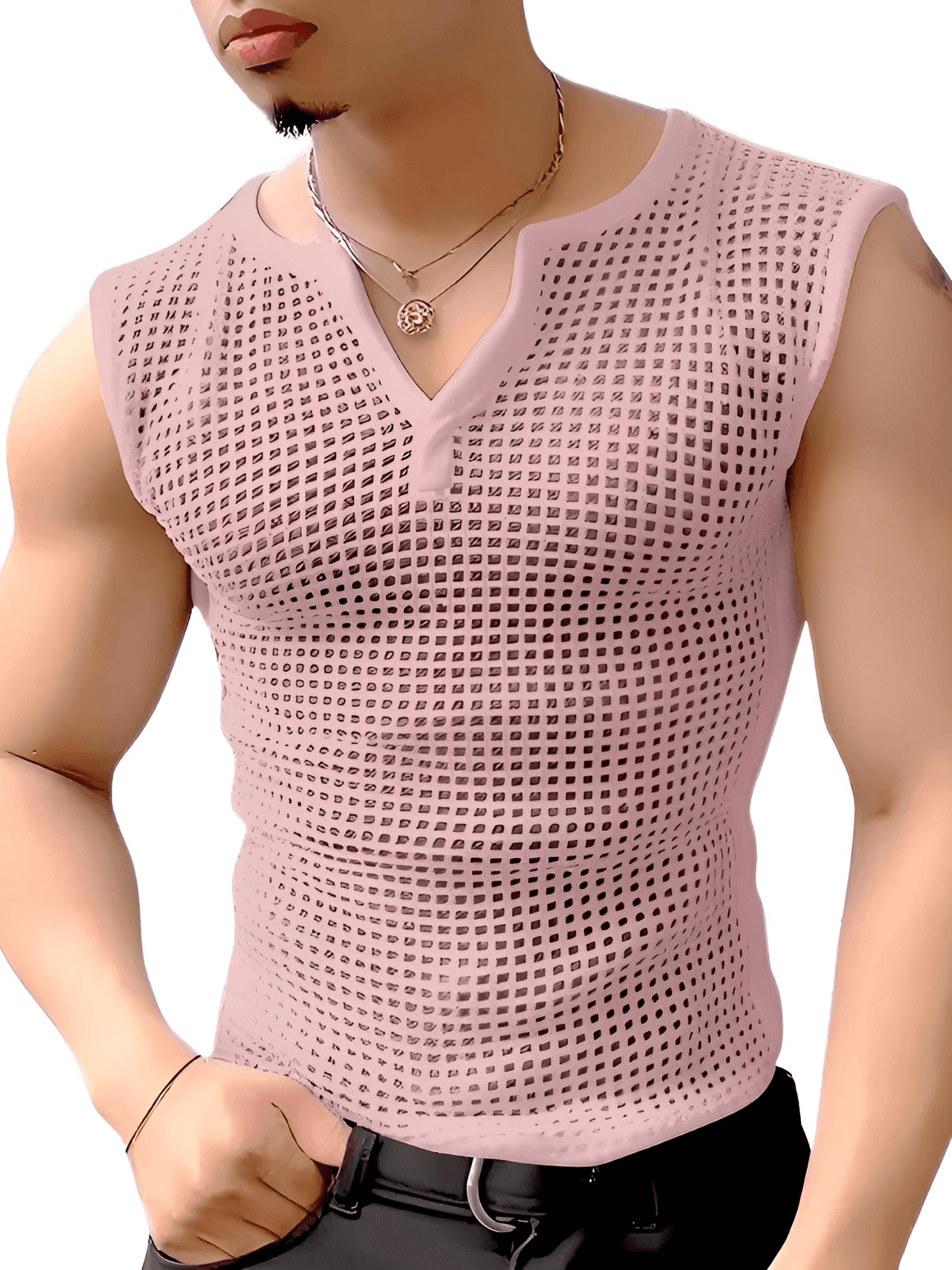 Men's Mesh Hollow Out Solid V Neck Tank Top -, Shirts , Drestiny , 4XL, 5XL, Australia, Black, Casual Shirts, Gender_Men, L, M, New Zealand, Pink, S, Sleeveless, Tank Tops, United Kingdom, United States, White, XL, XXL, XXXL , Drestiny , www.shopdrestiny.com