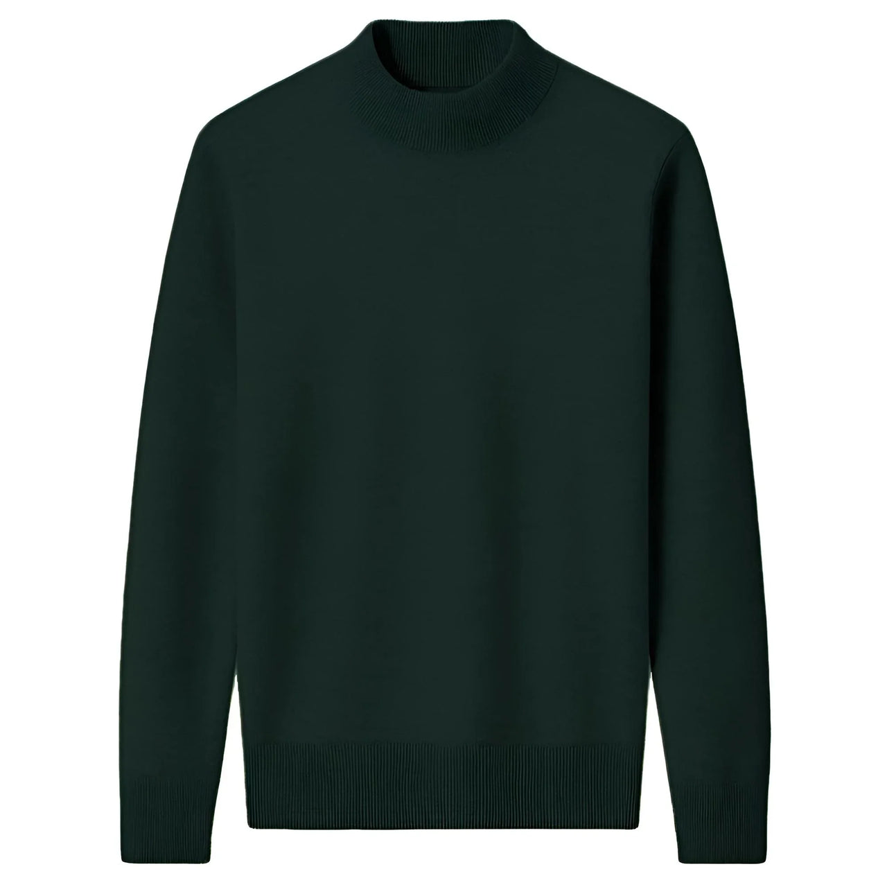 Dark green turtleneck sweater on a white background