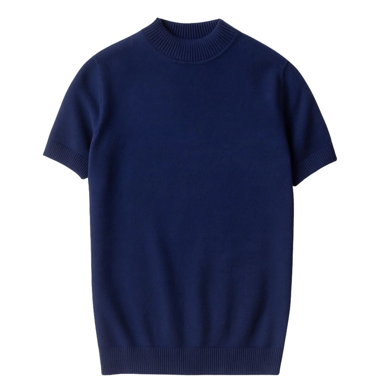 Navy blue short-sleeve shirt on a white background