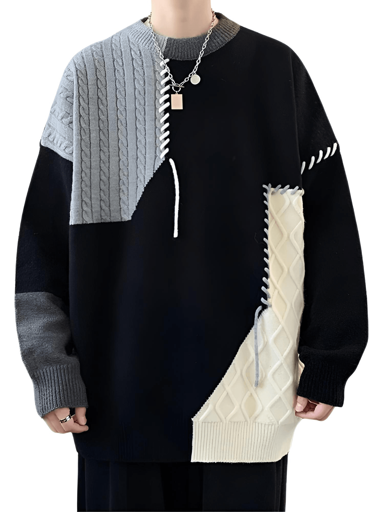 Men's Patchwork Sweater Trend High Street Fashion Autumn and Winter Warm Men's Top Hip-Hop Street Clothing -, Sweaters , Drestiny , Australia, Beige, Black, Blue, Brown, Dark Grey, FR, Green, Grey, L, Long Sleeves, M, New Zealand, Pullovers, Red, Sweaters, United Kingdom, United States, White, XL, XXL, XXXL , Drestiny , www.shopdrestiny.com