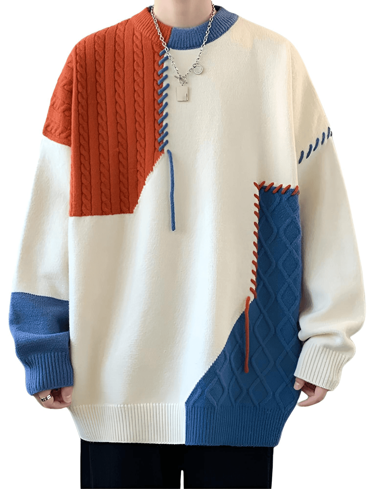 Men's Patchwork Sweater Trend High Street Fashion Autumn and Winter Warm Men's Top Hip-Hop Street Clothing -, Sweaters , Drestiny , Australia, Beige, Black, Blue, Brown, Dark Grey, FR, Green, Grey, L, Long Sleeves, M, New Zealand, Pullovers, Red, Sweaters, United Kingdom, United States, White, XL, XXL, XXXL , Drestiny , www.shopdrestiny.com