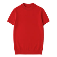 Thumbnail for Short sleeve red mock neck shirt on a white background