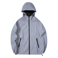 Thumbnail for Light gray jacket with black zippers on a white background
