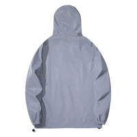 Thumbnail for Back view of a gray hooded reflective jacket on a white background