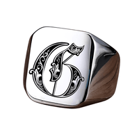 Thumbnail for Men's Retro Initial Signet Ring 18mm Bulky Heavy Male Band Stainless Steel Letters Custom Jewelry Gift For Him, Drestiny, Men's Rings, Rings, Name Rings For Men, Silver, Black, Gold, United States, Canada, Australia, New Zealand, United Kingdom, Custom Rings, 8, 9, 10, 11, 12, shopdrestiny.com