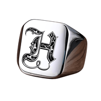 Thumbnail for Men's Retro Initial Signet Ring 18mm Bulky Heavy Male Band Stainless Steel Letters Custom Jewelry Gift For Him, Drestiny, Men's Rings, Rings, Name Rings For Men, Silver, Black, Gold, United States, Canada, Australia, New Zealand, United Kingdom, Custom Rings, 8, 9, 10, 11, 12, shopdrestiny.com