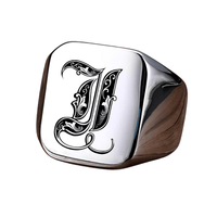 Thumbnail for Men's Retro Initial Signet Ring 18mm Bulky Heavy Male Band Stainless Steel Letters Custom Jewelry Gift For Him, Drestiny, Men's Rings, Rings, Name Rings For Men, Silver, Black, Gold, United States, Canada, Australia, New Zealand, United Kingdom, Custom Rings, 8, 9, 10, 11, 12, shopdrestiny.com